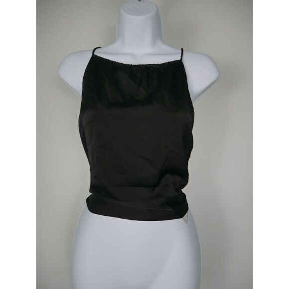 1. STATE Women's Black Sleeveless Tie Back Halter Neck Satin Top XS - Picture 2 of 7